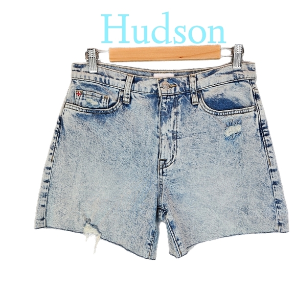 Hudson Womens Kass High Rise Casual Shorts Sz 27 Color Gracie White Distressed - Picture 1 of 11